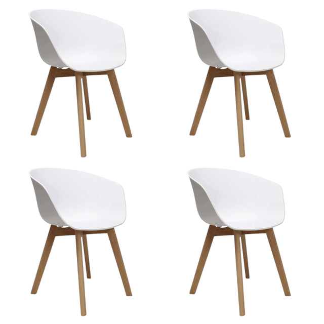 Eetkamerstoelen - Set van 4 Eetkamerstoelen Herning Scandinavisch Wit – Kunststof en Beukenhout - Dimehouse