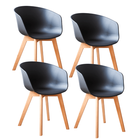 Set di 4 sedie per sala da pranzo Herning Scandinave Nere - Plastica e legno di faggio