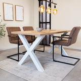 Eettafels - Eettafel Lenzo Rustiek Eiken X - poot wit - Dimehouse