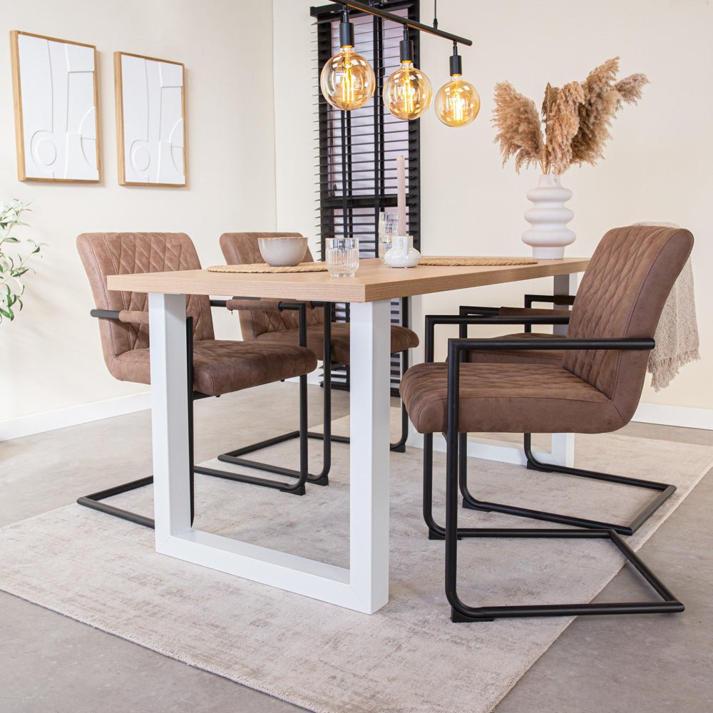 Eettafels - Eettafel Lenzo Rustiek Eiken U - poot wit - Dimehouse
