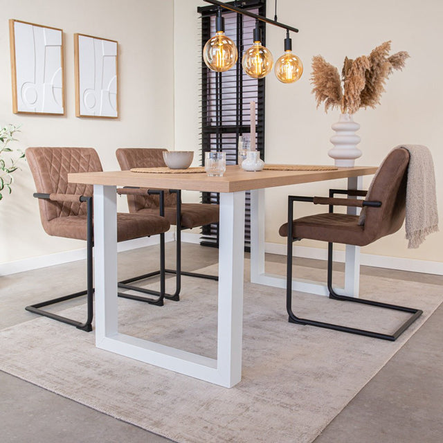 Eettafels - Eettafel Lenzo Rustiek Eiken U - poot wit - Dimehouse