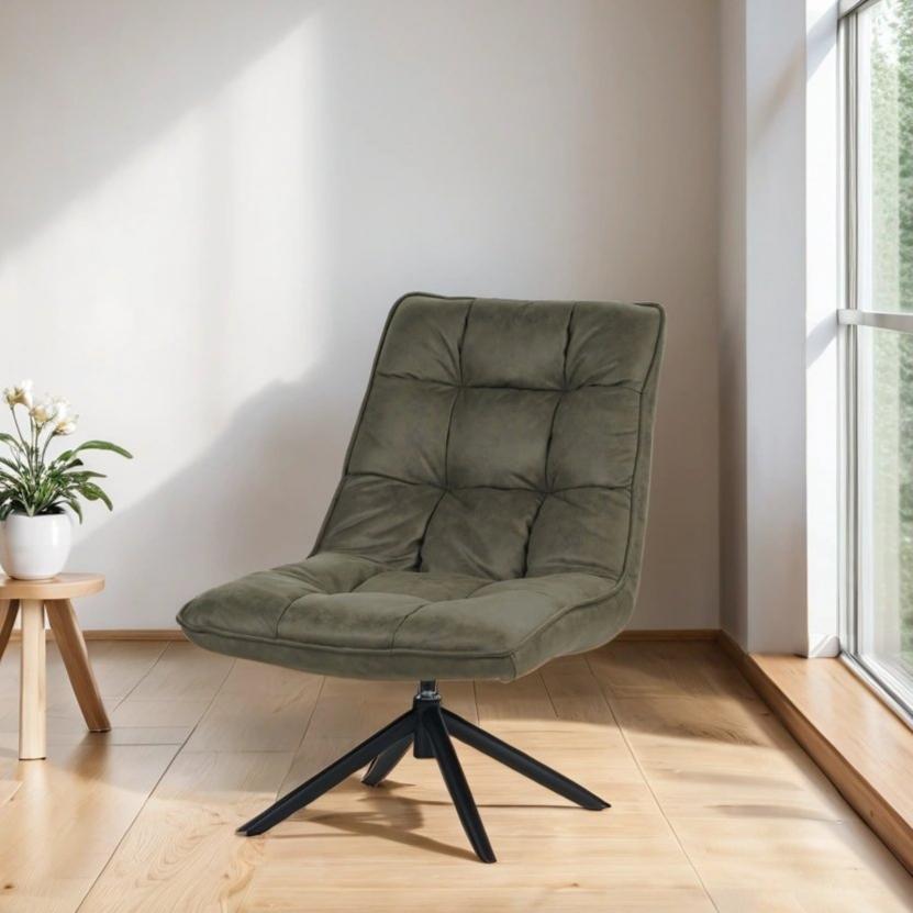 Fauteuils - Industriële draaifauteuil groen eco - leer 360° draaibaar Yuki - Dimehouse