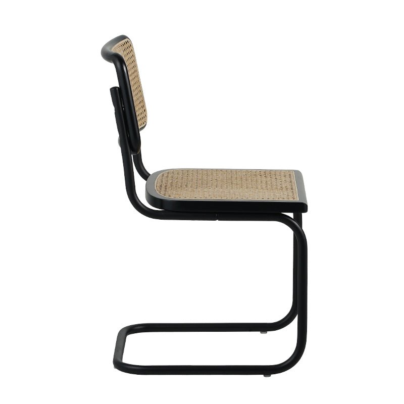 Sedia da pranzo con struttura tubolare Vester in metallo nero e cinghia in bambù - Senza braccioli