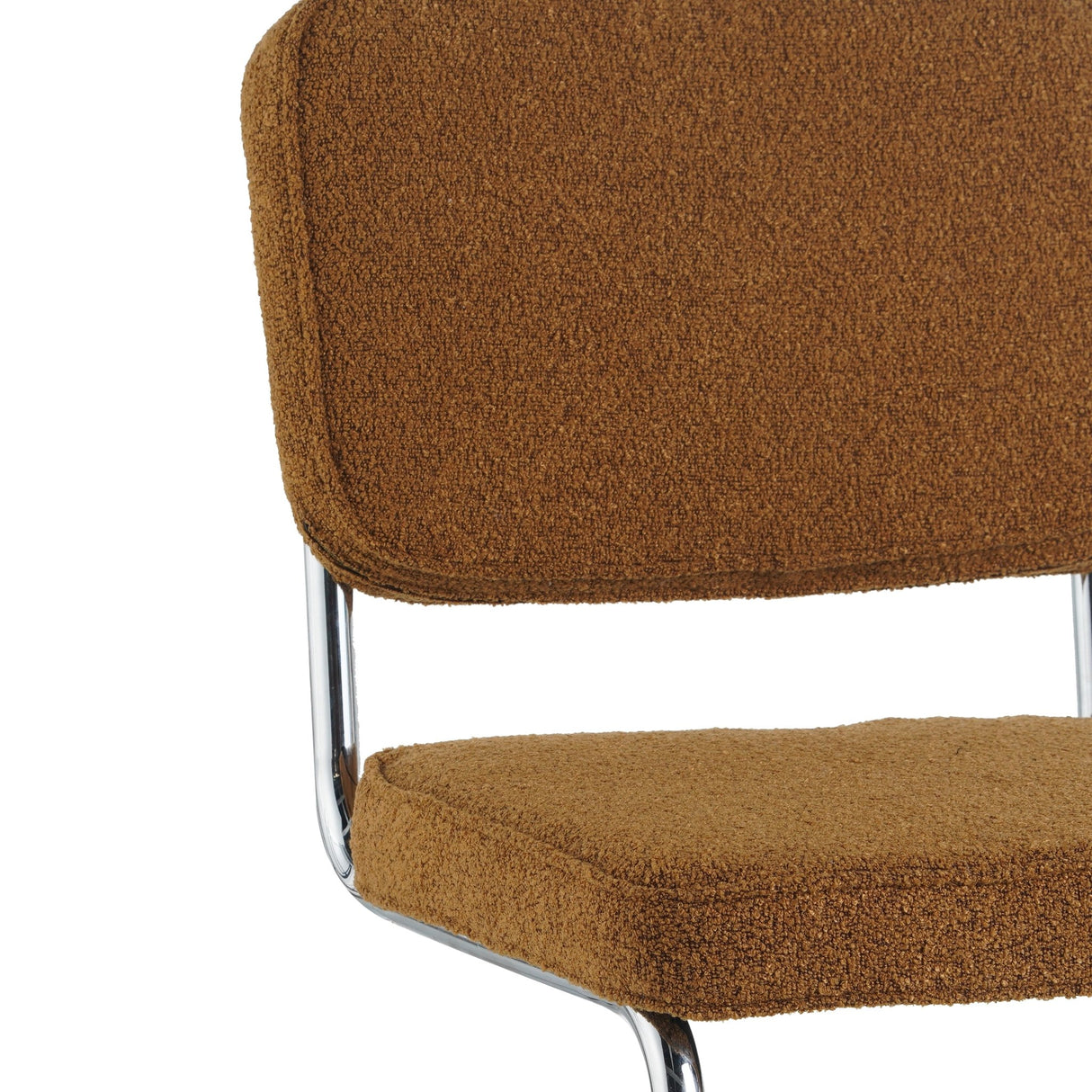 Eetkamerstoelen - Moderne Eetkamerstoel Koper Bouclé Stof Sway - Chrome Frame - Zonder Armleuningen - Dimehouse