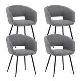 Eetkamerstoelen - Set van 4 Scandinavische Eetkamerstoelen Don Grijs Stof Kuipvorm - Met Armleuningen - Dimehouse