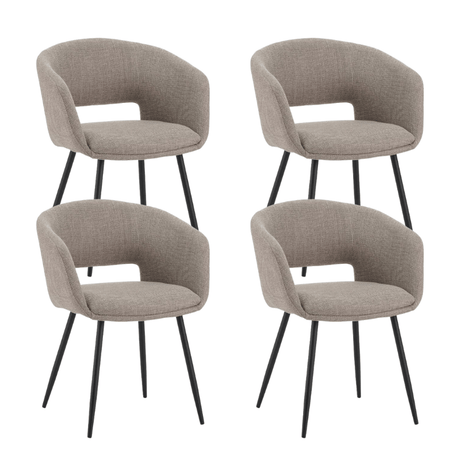 Eetkamerstoelen - Set van 4 Scandinavische Eetkamerstoelen Don Taupe Stof Kuipvorm - Met Armleuningen - Dimehouse