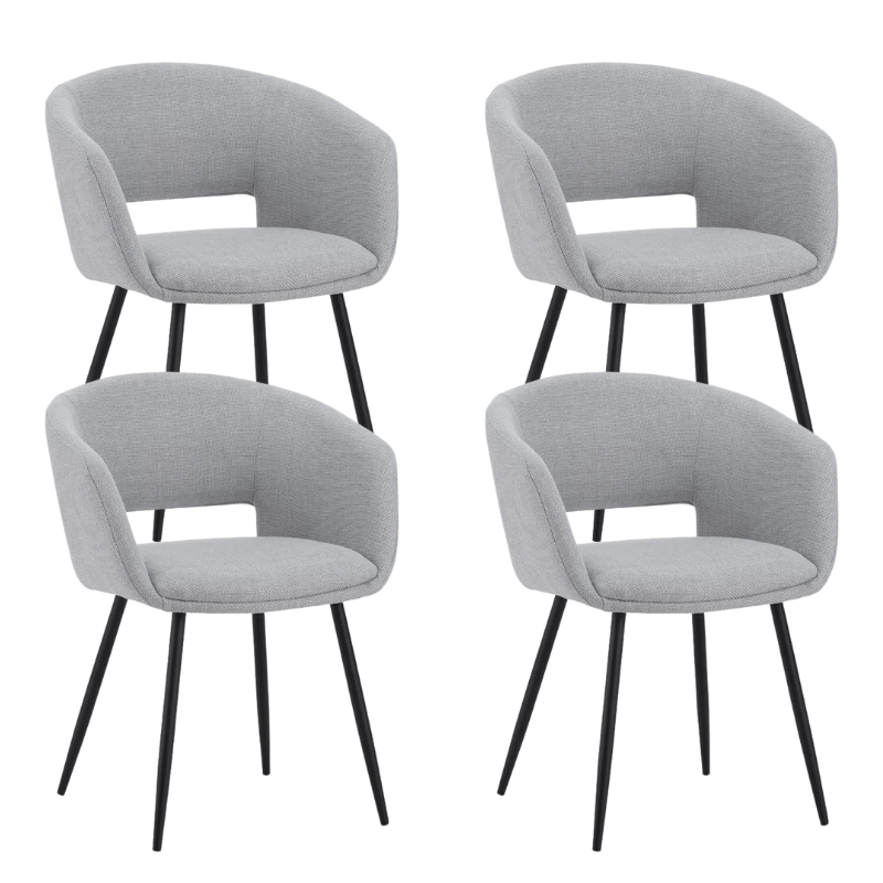 Set di 4 sedie da pranzo scandinave Don in tessuto grigio chiaro a forma di tazza - con braccioli