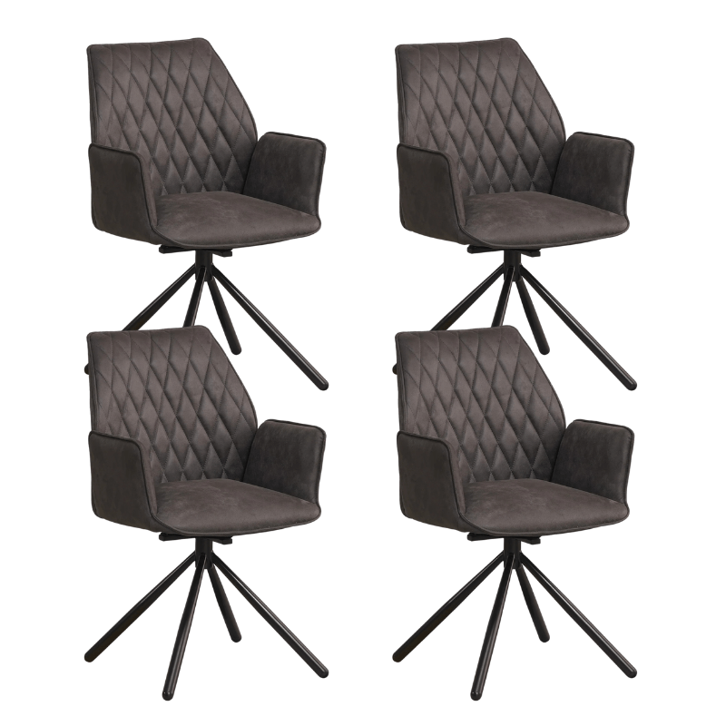 Set di 4 sedie da pranzo girevoli Novan Industrial Tessuto Antracite – Girevole di 180°