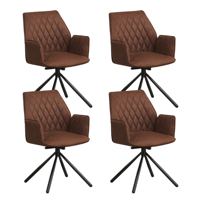 Eetkamerstoelen - Set van 4 Draaibare Eetkamerstoelen Novan Industrieel Bruin Stof – 180° Draaibaar - Dimehouse