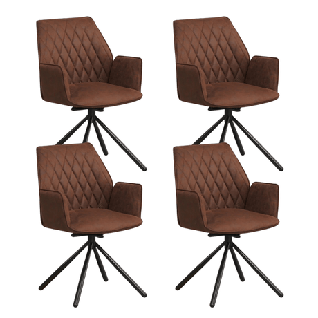 Eetkamerstoelen - Set van 4 Draaibare Eetkamerstoelen Novan Industrieel Bruin Stof – 180° Draaibaar - Dimehouse