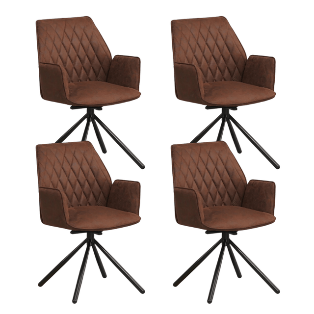 Eetkamerstoelen - Set van 4 Draaibare Eetkamerstoelen Novan Industrieel Bruin Stof – 180° Draaibaar - Dimehouse