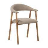 Sedia da sala da pranzo Japandi color sabbia Bouclé Suki - struttura effetto rovere - con braccioli