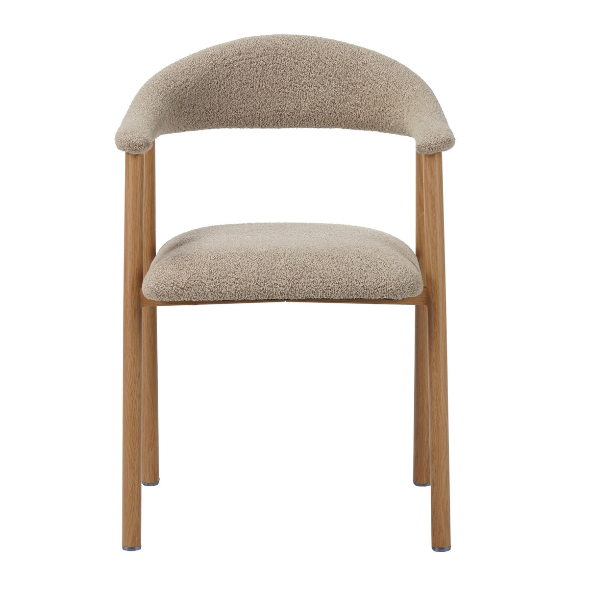 Sedia da sala da pranzo Japandi color sabbia Bouclé Suki - struttura effetto rovere - con braccioli