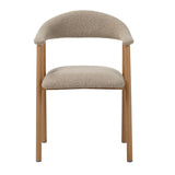 Sedia da sala da pranzo Japandi color sabbia Bouclé Suki - struttura effetto rovere - con braccioli