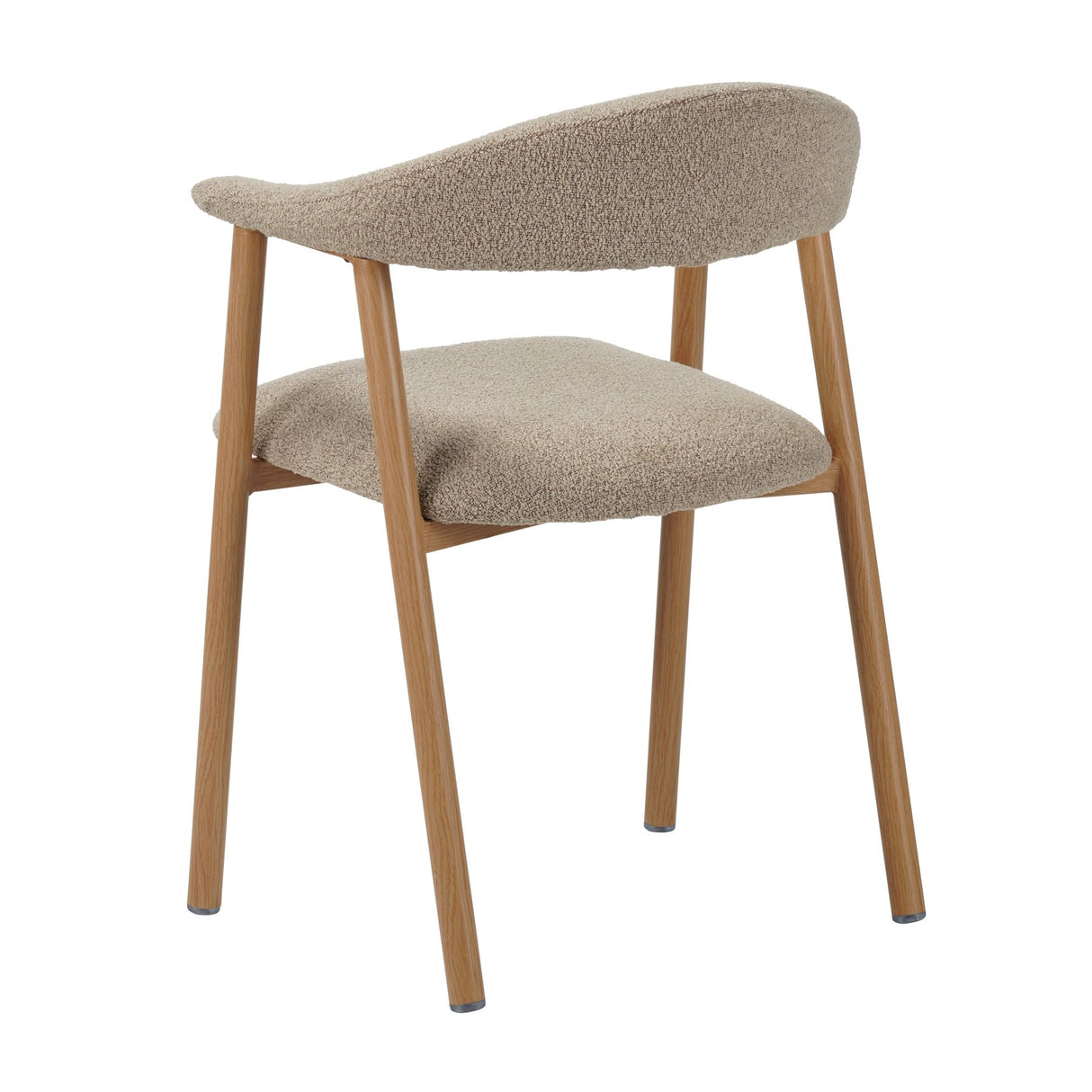 Sedia da sala da pranzo Japandi color sabbia Bouclé Suki - struttura effetto rovere - con braccioli