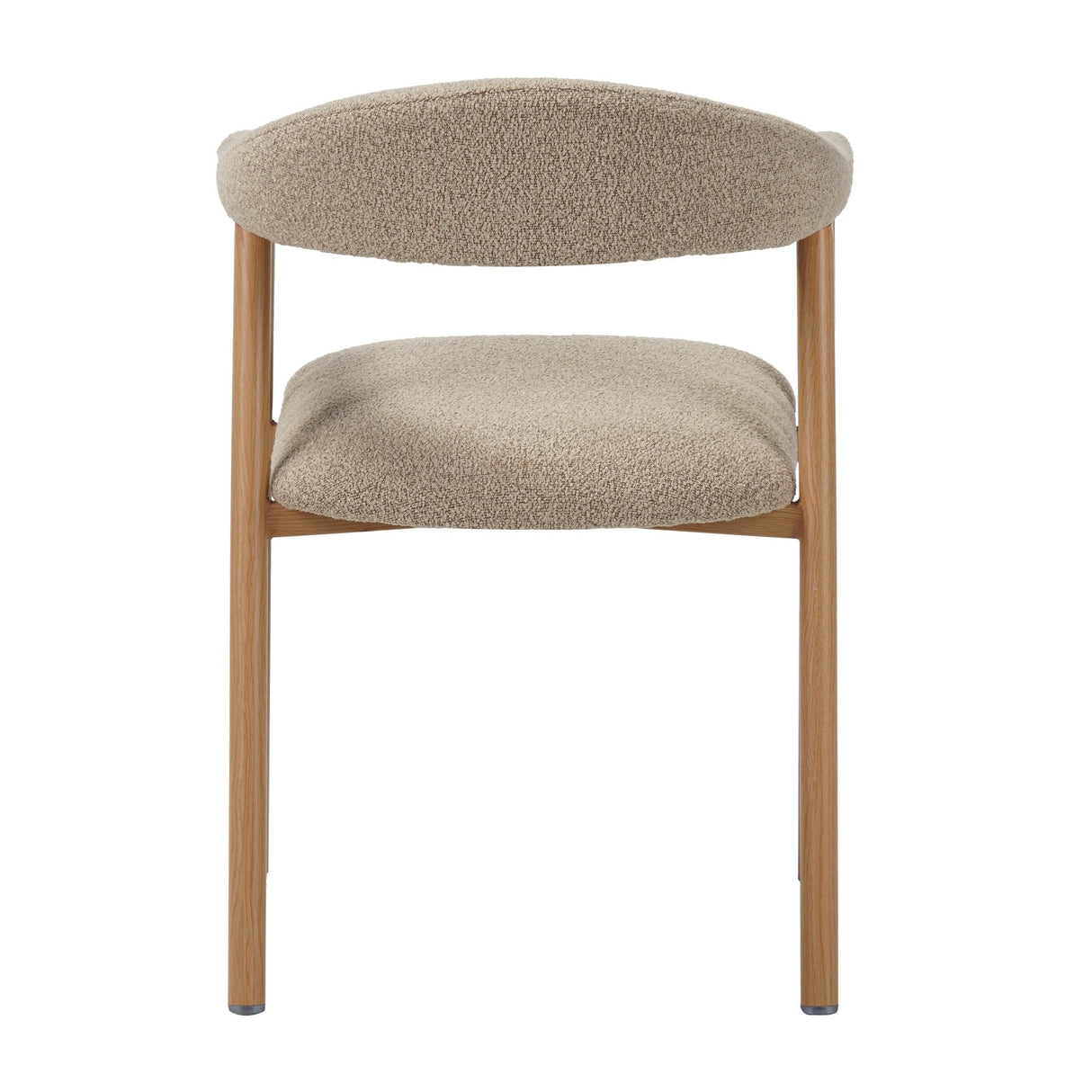 Sedia da sala da pranzo Japandi color sabbia Bouclé Suki - struttura effetto rovere - con braccioli