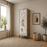 Wandkasten - Wandkast Walnoot Wit Marmer Melamine 200x60x35 cm - Berlin - Dimehouse
