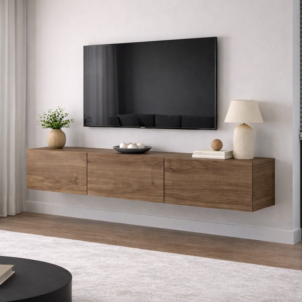 TV Meubels - Zwevend TV Meubel Walnoot Melamine - 150x30 cm - West - Dimehouse