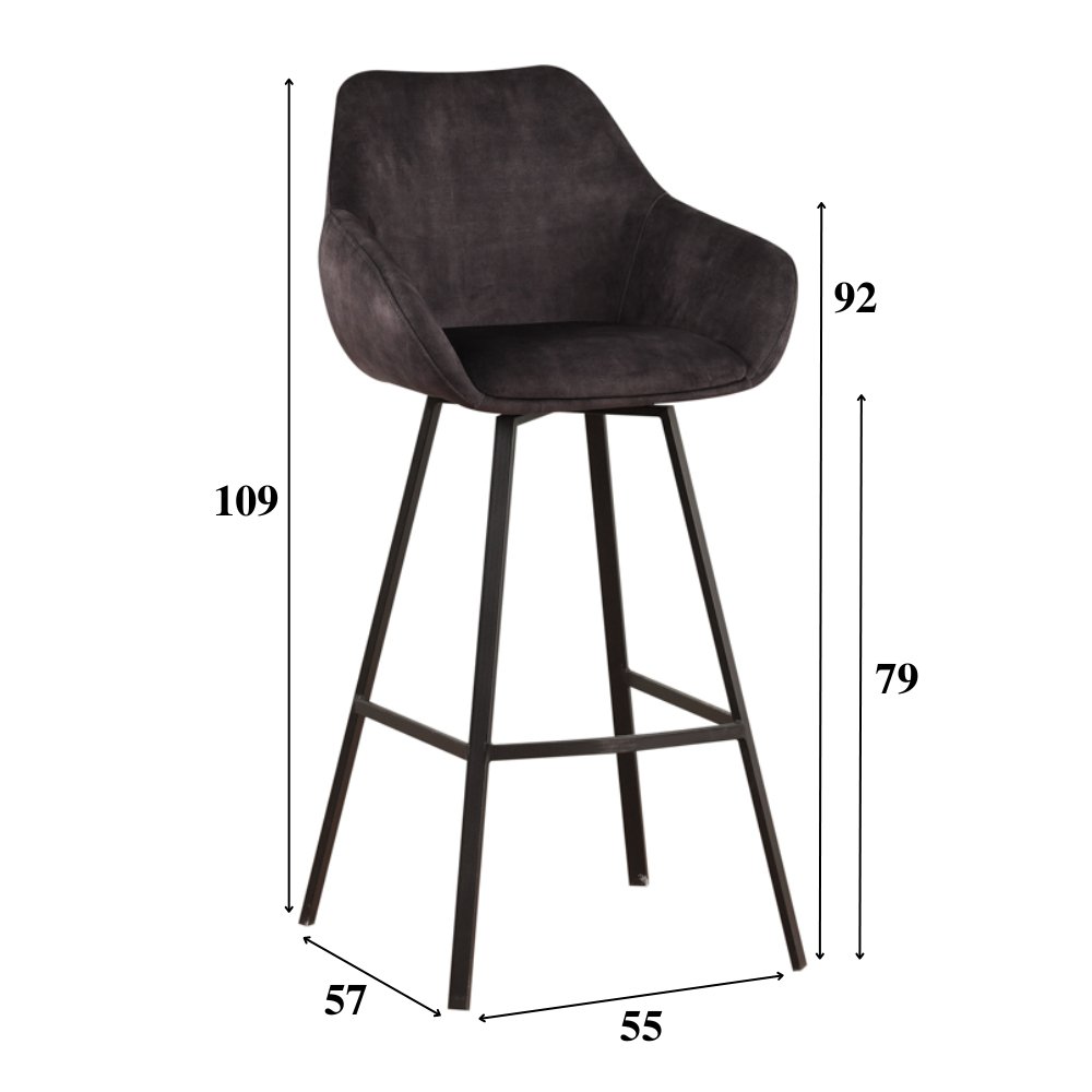 Sgabello da bar Elise Velluto Dimehouse Antracite LxWxH 95x59x57 Velvet White Indicazione dimensione foto