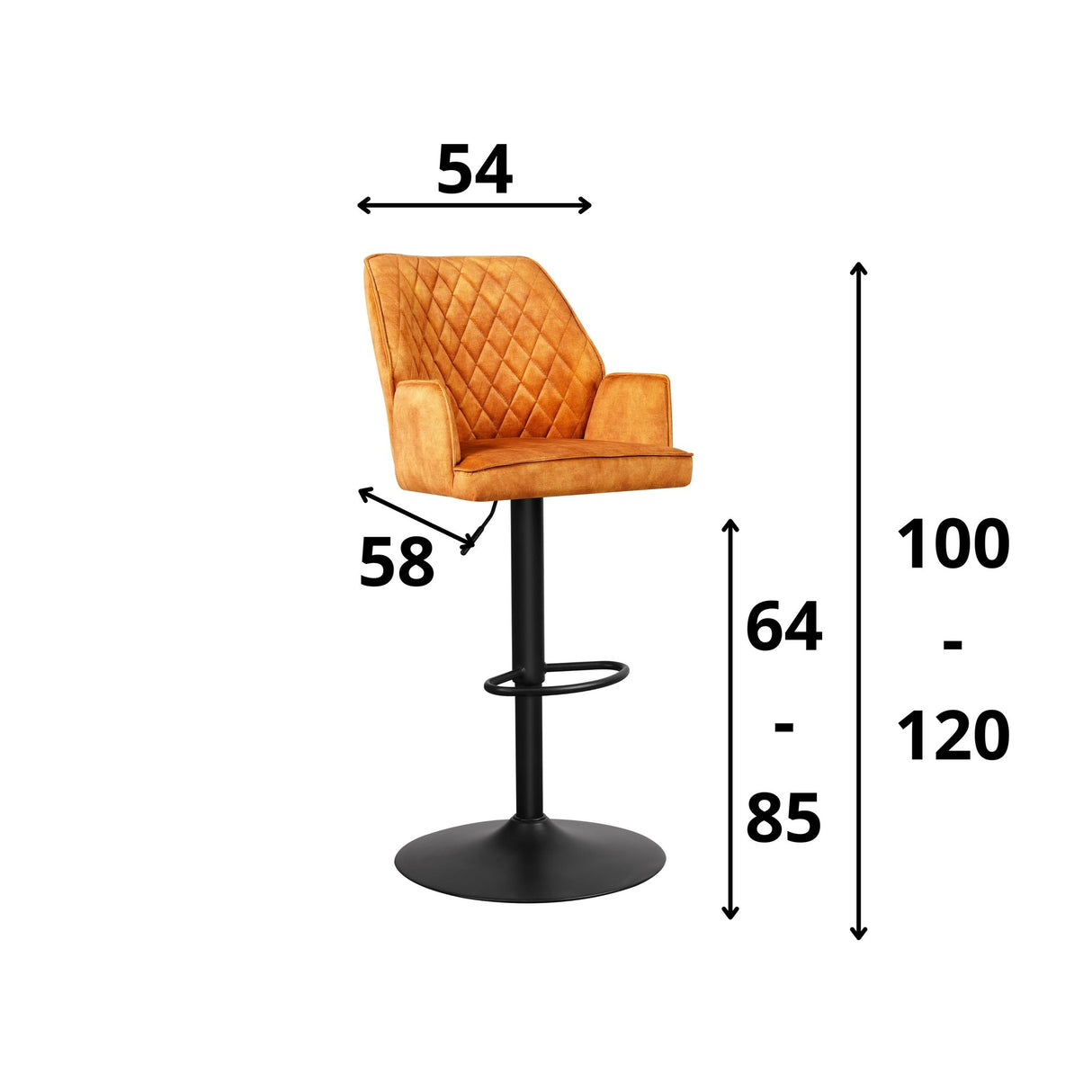 Sgabello da bar Novan velluto Dimehouse Cognac LxPxH 75x58x54 Tessuto Bianco Indicazione dimensione foto