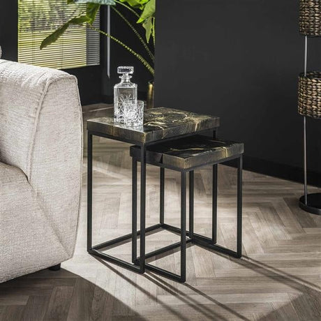 Tavolino Minette DH Interior Nero e oro LxPxA 61x51x38 Teak Foto atmosferica vista frontale diagonale