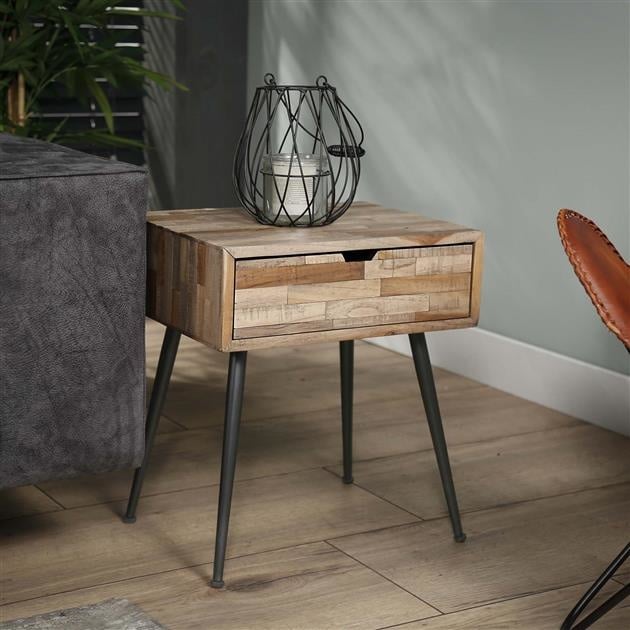 Comodino Cloë DH Interior Weathered LxLxH 50x40x19 Teak Foto atmosferica vista frontale diagonale