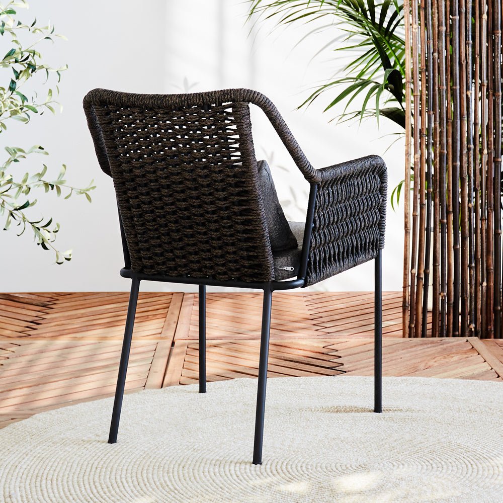 Sedia da giardino Kaya Dimehouse Antracite LxPxH 98x74x59 Corda Foto atmosferica diagonale vista posteriore