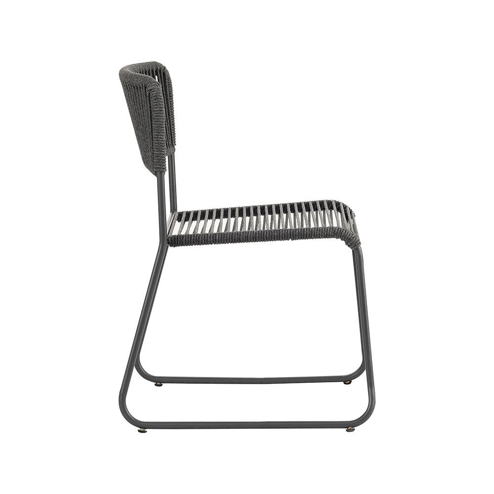 Sedia da giardino Lester Dimehouse Grigio LxPxH 86x60x57 Corda Bianco vista laterale della foto