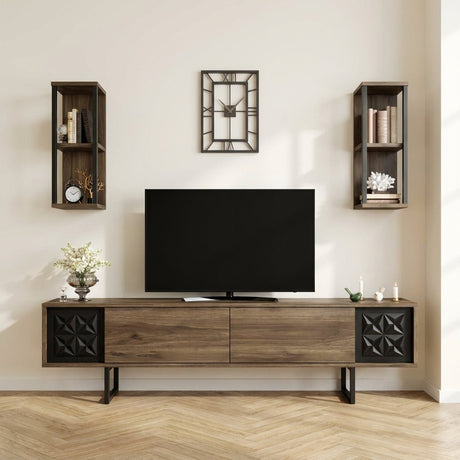 Set di mobili TV Black Line Noce Nero Melamina 180x48x30 cm foto suggestiva in interni moderni