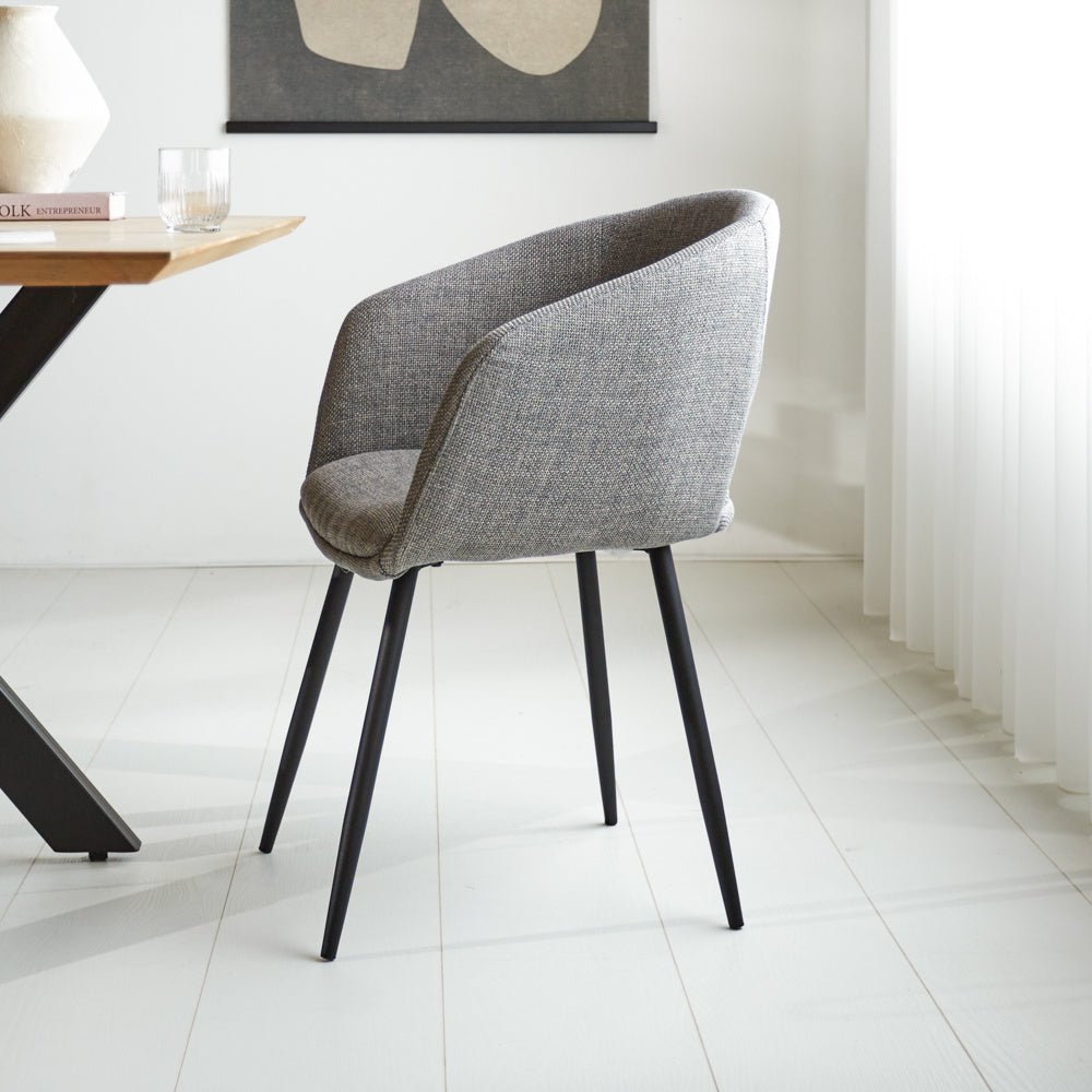 Sedia per sala da pranzo Don Dimehouse Grigio LxWxH 60x56x56 Tessuto Foto atmosferica vista laterale