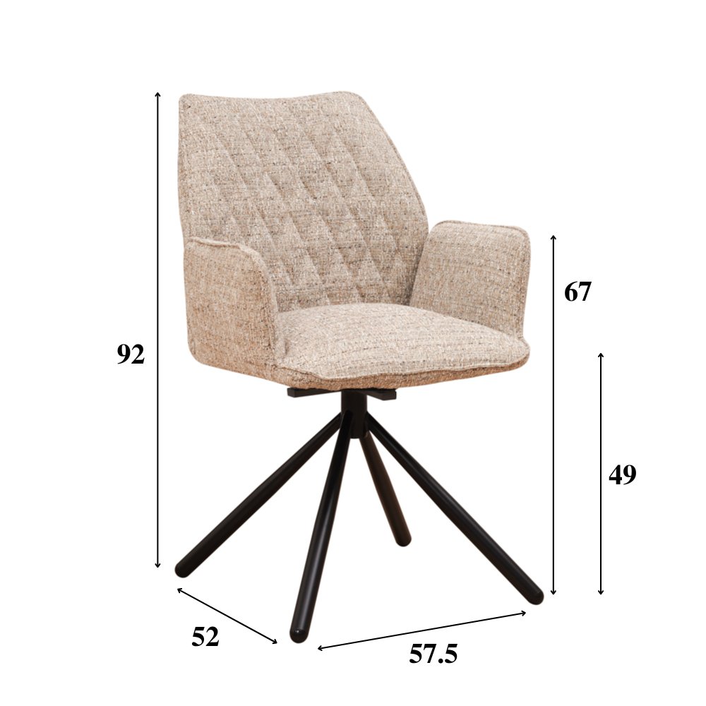 Sedia per sala da pranzo Novan in ciniglia Dimehouse Tessuto Beige LxPxH 71x64x56 Indicazione dimensione foto bianca