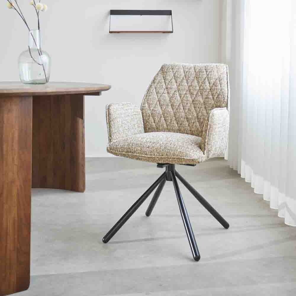 Sedia per sala da pranzo Novan in ciniglia Dimehouse Beige LxWxH 71x64x56 Tessuto Foto atmosferica vista frontale diagonale