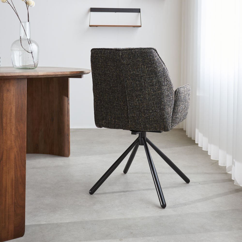 Sedia per sala da pranzo Novan in ciniglia Dimehouse Nero LxPxA 71x64x56 Tessuto Foto suggestiva vista diagonale dal retro