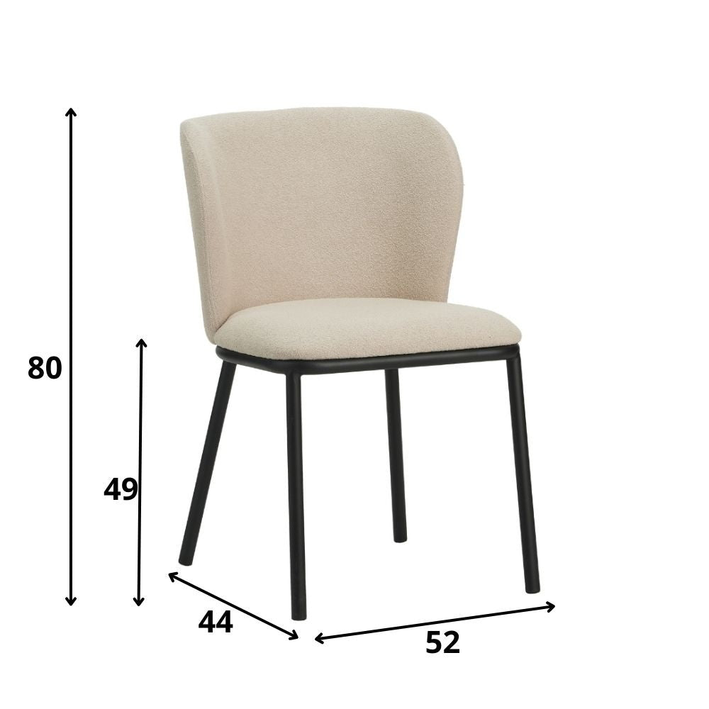Sedia per sala da pranzo Tess Dimehouse Tessuto Beige LxPxH 65x62x56 Indicazione dimensione foto bianca