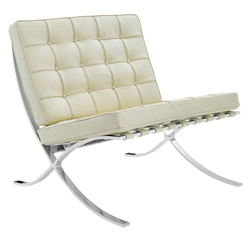 Esposizione di poltrone Dimehouse Crema LxPxA 80x78x78 Pelle di vacchetta Foto bianca vista frontale diagonale