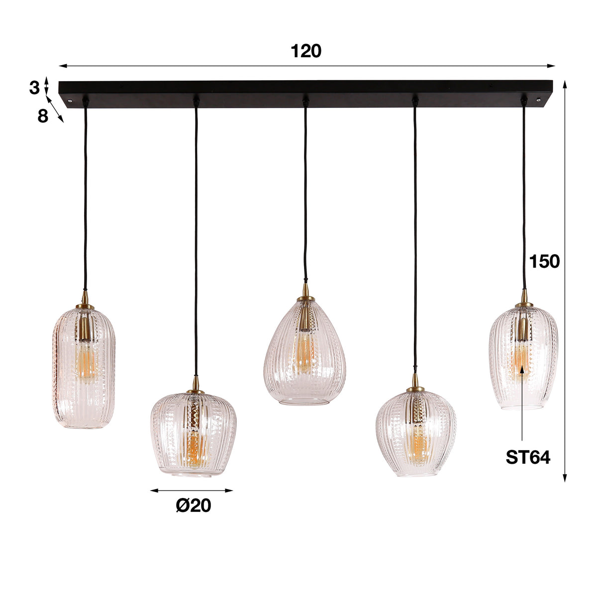 Lampada a sospensione Anna DH Interior Diamond LxLxH 130x47x29 Vetro Bianco Indicazione dimensione foto