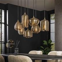 Lampada a sospensione Faye DH Interni Vetro color ambra Vetro color ambra Foto atmosferica vista frontale diagonale