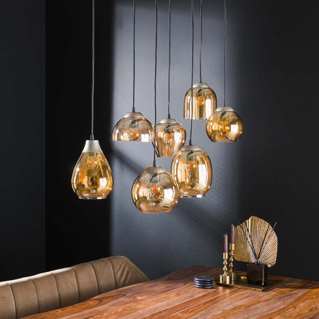 Lampada a sospensione Felien Amber DH Interno Vetro color ambra LxLxH 99x41x32 Vetro Foto atmosferica vista frontale diagonale