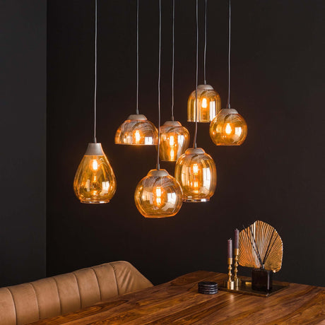 Lampada a sospensione Felien Amber DH Interno Vetro color ambra LxLxH 99x41x32 Vetro Foto atmosferica vista frontale diagonale