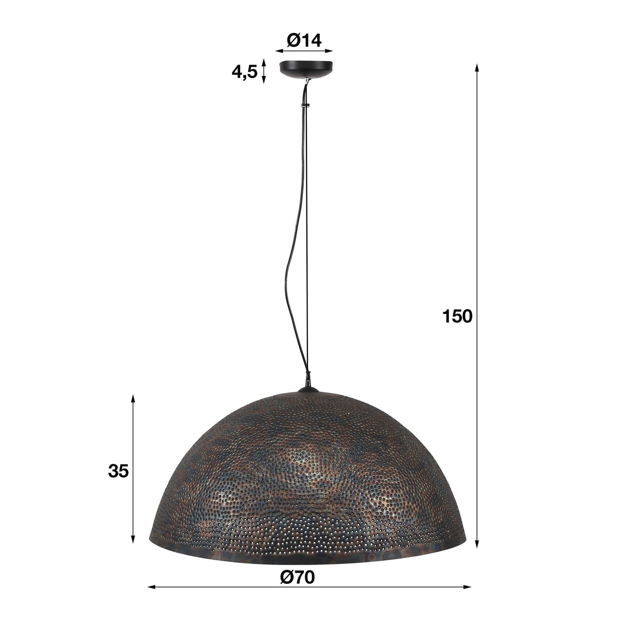 Lampada a sospensione Aya 70 DH Interno Marrone LxLxH 73x73x46 Marrone nero Bianco Indicazione dimensione foto