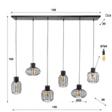 Lampada a sospensione Luise DH Interior Antracite LxPxH 143x28x24 Metallo Bianco Indicazione dimensione foto