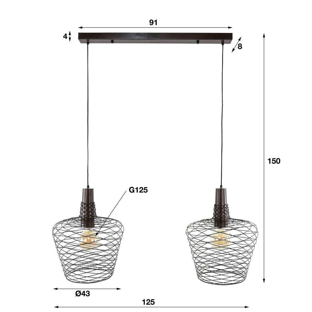 Lampada a sospensione Luki DH Interior Rame LxLxH 95x49x45 Metallo Bianco Indicazione dimensione foto