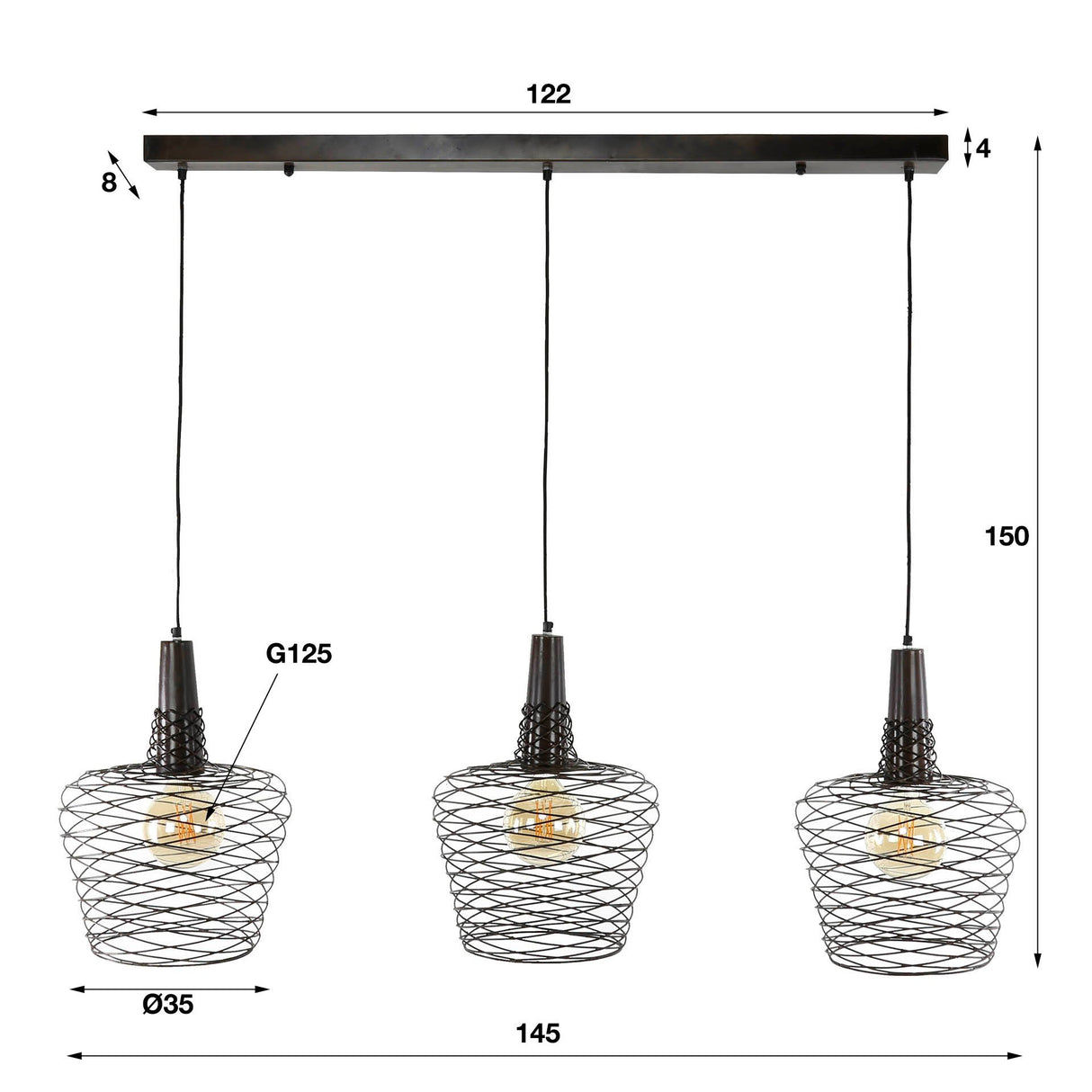 Lampada a sospensione Luki DH Interni Rame Metallo Bianco Indicazione dimensione foto