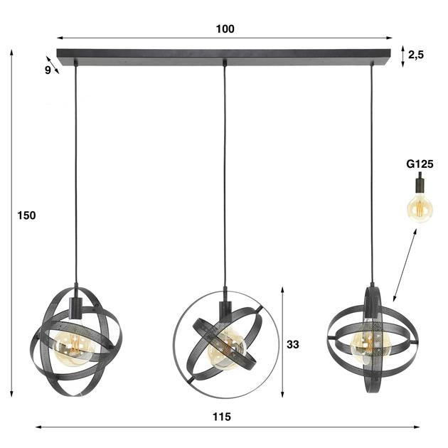 Lampada a sospensione Yaya DH Interior Nero LxLxH 112x43x17 Metallo Bianco Indicazione dimensione foto