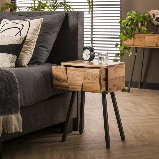 Comodino Damon DH Interior Acacia LxLxH 60x40x30 Legno di acacia Foto atmosferica vista frontale diagonale