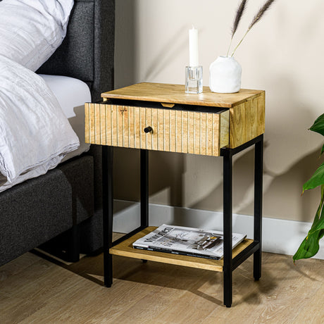 Comodino Noah DH Interior Nero, Marrone Legno di mango Foto atmosferica vista frontale diagonale