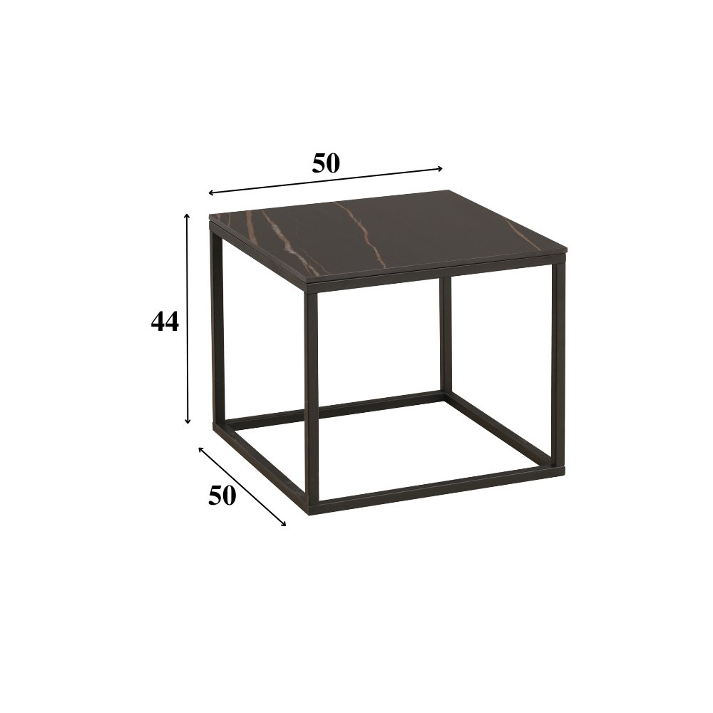 Tavolino Fien Dimehouse Nero LxPxH 63x63x10 Pietra sinterizzata Indicazione dimensione foto bianca