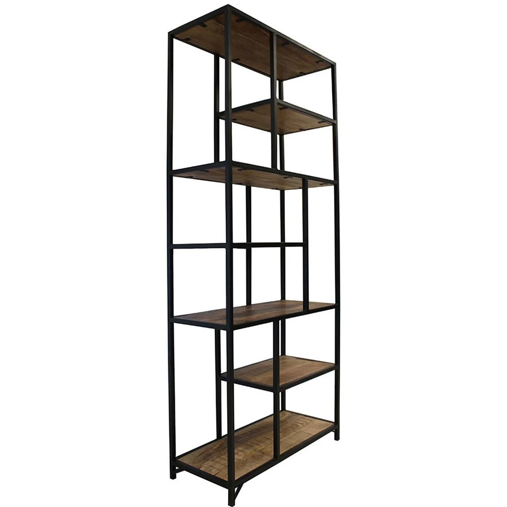 Libreria Passero Dimehouse Marrone LxPxA 189x83x38 Legno di mango Vista frontale diagonale della foto bianca