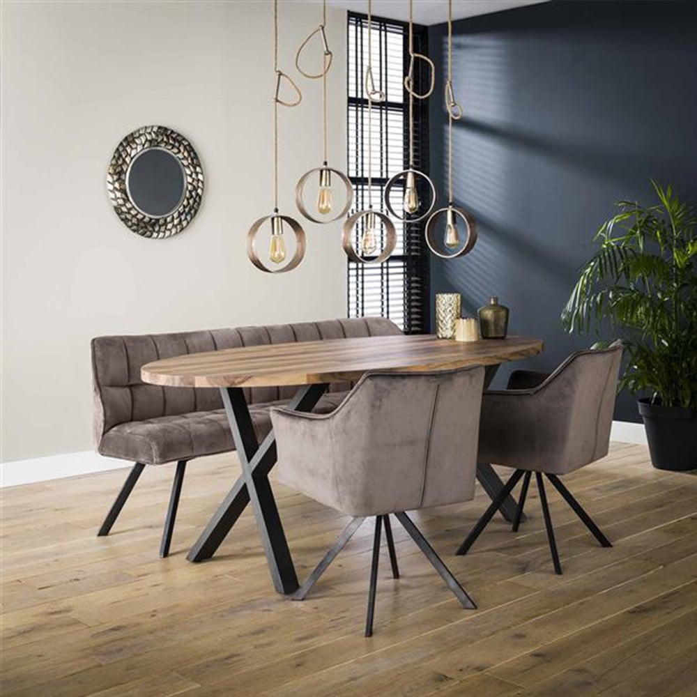 Divano per sala da pranzo Romy DH Interior Antracite LxLxA 196x81x58 Velluto Foto atmosferica vista frontale diagonale