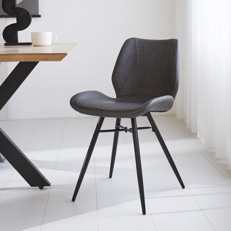 Sedia per sala da pranzo in pelle artificiale Beau Dimehouse Antracite LxPxH 72x68x50 Ecopelle Atmosferica foto diagonale vista frontale